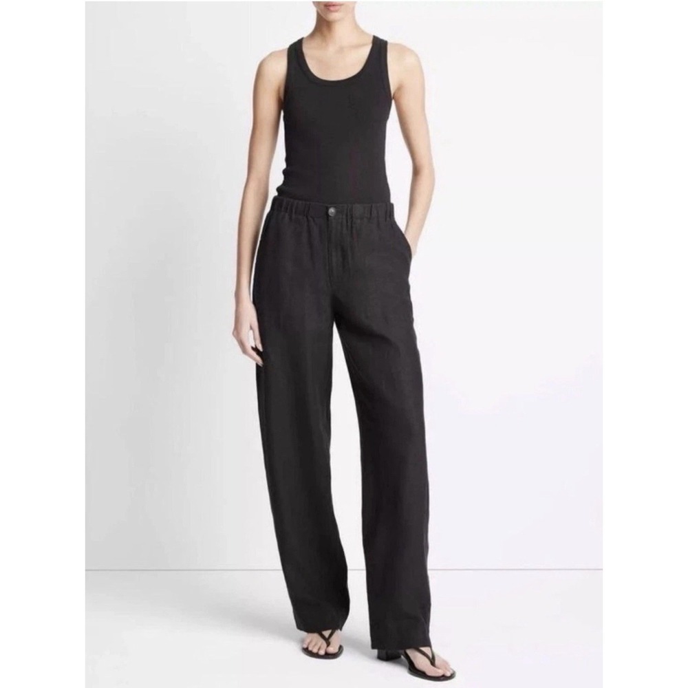 Vince 100% Hemp Utility Pants Womens 6 Black Relaxed Fit Pull On High Waisted
